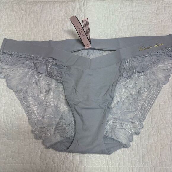 NWT (XL) Victoria’s Secret Luxe Bikini Panty - Light Blue with Sheer Lace Back - Picture 10 of 11
